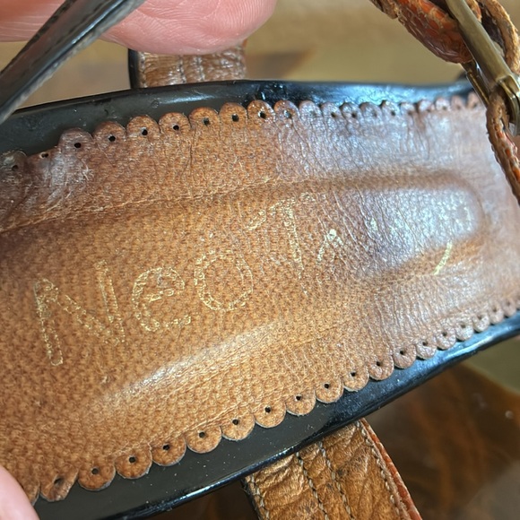 NEOTANGO Argentine Tango shoes, black patent leather/rust lizard, open toe 8 GUC - Picture 10 of 17